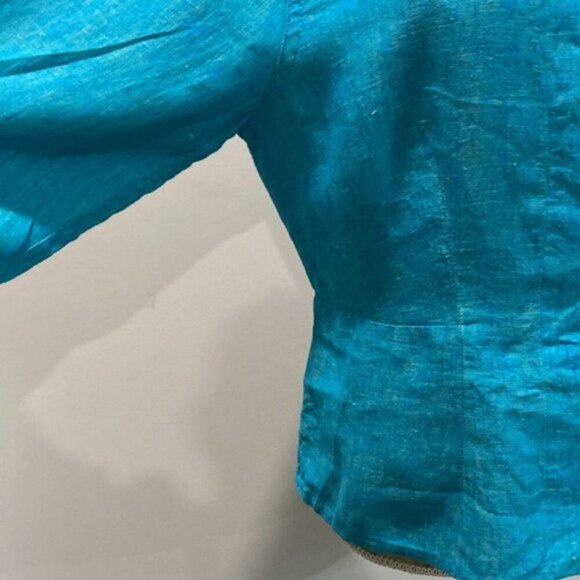 Flax Linen Long Sleeve Jacket Blue top - Picture 11 of 16